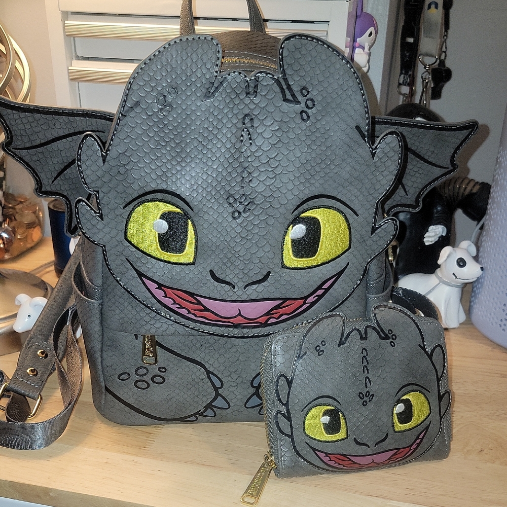 Loungefly Toothless Dragon Backpack with Matching Wallet